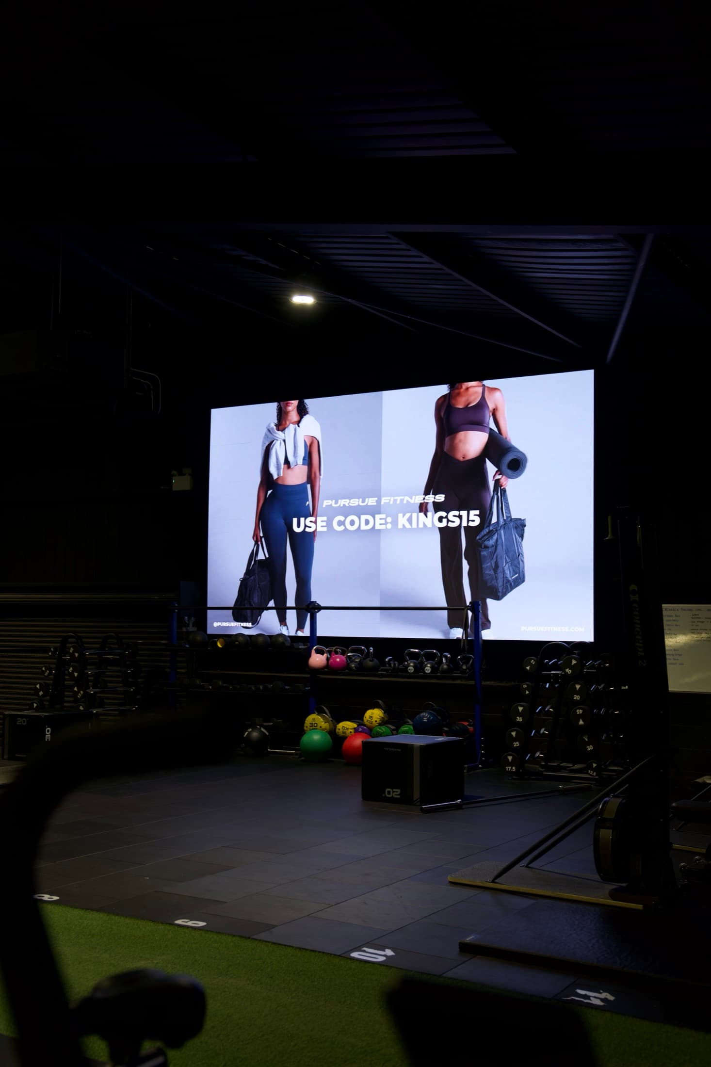 Pursue Fitness campaign on a VYZR screen